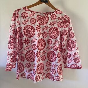 Boden Red and White Floral Blouse